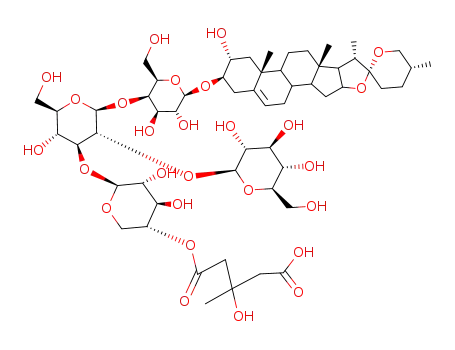 Molecular Structure of 86408-16-4 ([(25R)-2α-Hydroxyspirost-5-en-3β-yl]4-O-[2-O-(β-D-glucopyranosyl)-3-O-[4-O-(4-carboxy-3-hydroxy-3-methylbutyryl)-β-D-xylopyranosyl]-β-D-glucopyranosyl]-β-D-galactopyranoside)