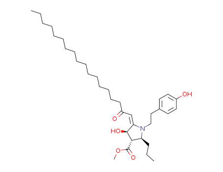 Molecular Structure of 155944-28-8 (3-Pyrrolidinecarboxylicacid, 4-hydroxy-1-[2-(4-hydroxyphenyl)ethyl]-5-(2-oxooctadecylidene)-2-propyl-,methyl ester, (2S,3S,4R,5E)-)