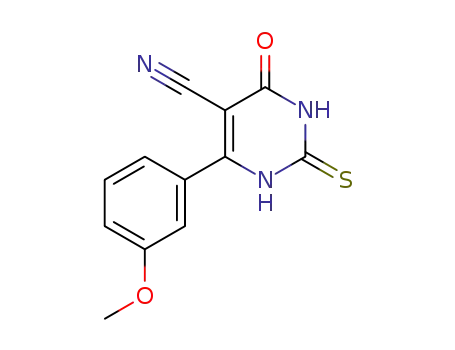 Molecular Structure of 131890-31-8 (5-Pyrimidinecarbonitrile,
1,2,3,4-tetrahydro-6-(3-methoxyphenyl)-4-oxo-2-thioxo-)