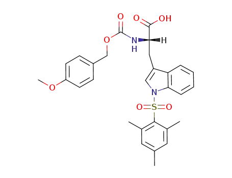 Molecular Structure of 92916-43-3 (L-Tryptophan,
N-[[(4-methoxyphenyl)methoxy]carbonyl]-1-[(2,4,6-trimethylphenyl)sulfon
yl]-)