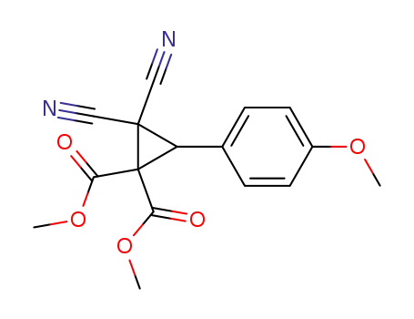 Molecular Structure of 916907-68-1 (1,1-Cyclopropanedicarboxylic acid, 2,2-dicyano-3-(4-methoxyphenyl)-,
1,1-dimethyl ester)