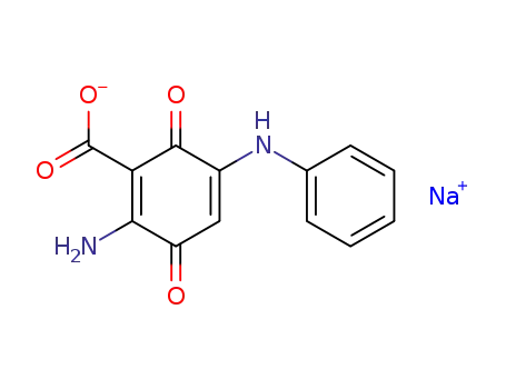 Molecular Structure of 112817-50-2 (1,4-Cyclohexadiene-1-carboxylic acid,
2-amino-3,6-dioxo-5-(phenylamino)-, monosodium salt)