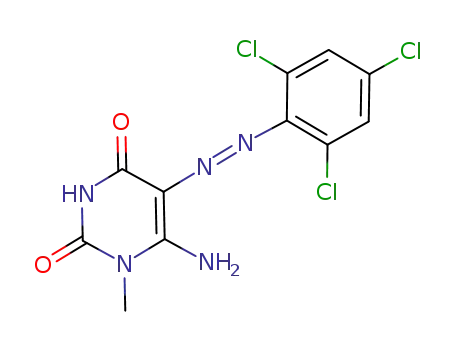 Molecular Structure of 919832-89-6 (2,4(1H,3H)-Pyrimidinedione,
6-amino-1-methyl-5-[2-(2,4,6-trichlorophenyl)diazenyl]-)