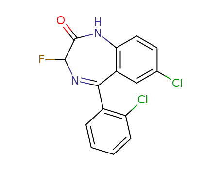 Molecular Structure of 60628-61-7 (2H-1,4-Benzodiazepin-2-one,
7-chloro-5-(2-chlorophenyl)-3-fluoro-1,3-dihydro-)