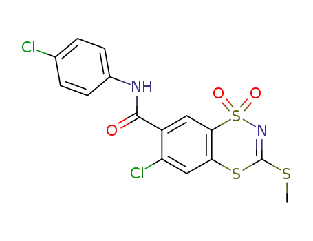Molecular Structure of 156775-50-7 (1,4,2-Benzodithiazine-7-carboxamide,
6-chloro-N-(4-chlorophenyl)-3-(methylthio)-, 1,1-dioxide)