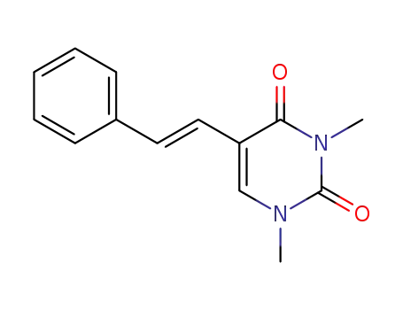 Molecular Structure of 100651-92-1 (2,4(1H,3H)-Pyrimidinedione, 1,3-dimethyl-5-(2-phenylethenyl)-, (E)-)