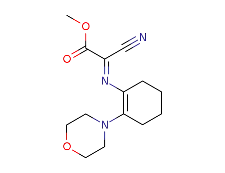 Molecular Structure of 49845-14-9 (Acetic acid, cyano[[2-(4-morpholinyl)-1-cyclohexen-1-yl]imino]-, methyl
ester)