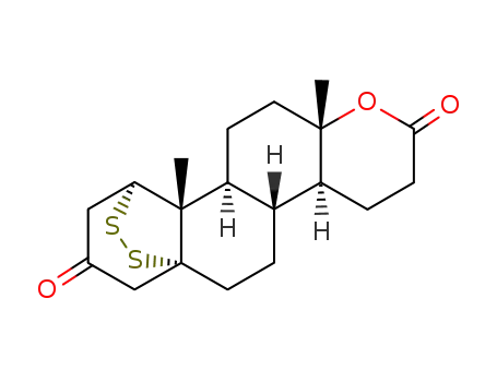 Molecular Structure of 6947-44-0 ((4aS,4bR,6aR,10aS,10bS,12aS)-10a,12a-dimethyldodecahydro-2H,4bH-6a,10-epidithionaphtho[2,1-f]chromene-2,8(7H)-dione)