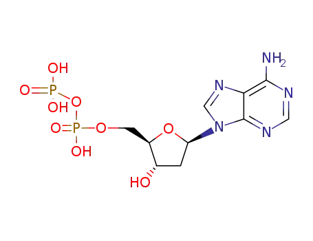 Molecular Structure of 2793-06-8 ([[(2R,3S,5R)-5-(6-aminopurin-9-yl)-3-hydroxy-oxolan-2-yl]methoxy-hydroxy-phosphoryl]oxyphosphonic acid)
