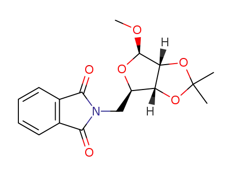 Molecular Structure of 14131-76-1 (methyl 5-deoxy-5-(1,3-dioxo-1,3-dihydro-2H-isoindol-2-yl)-2,3-O-(1-methylethylidene)pentofuranoside)