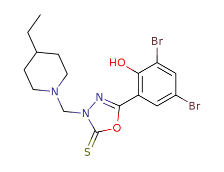 (6E)-2,4-dibromo-6-[4-[(4-ethyl-1-piperidyl)methyl]-5-sulfanylidene-1,3,4-oxadiazolidin-2-ylidene]cyclohexa-2,4-dien-1-one