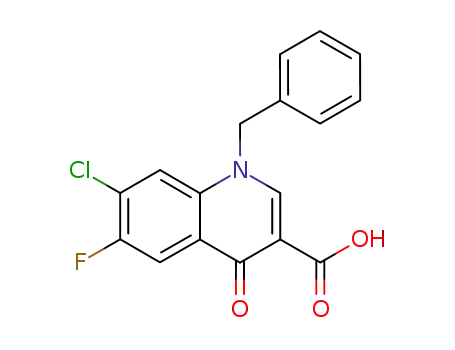 Molecular Structure of 70459-17-5 (3-Quinolinecarboxylic acid,
7-chloro-6-fluoro-1,4-dihydro-4-oxo-1-(phenylmethyl)-)