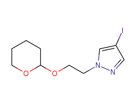 Molecular Structure of 879487-88-4 (1H-Pyrazole, 4-iodo-1-[2-[(tetrahydro-2H-pyran-2-yl)oxy]ethyl]-)