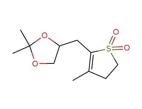 Molecular Structure of 139618-00-1 (1,3-Dioxolane,
4-[(4,5-dihydro-3-methyl-1,1-dioxido-2-thienyl)methyl]-2,2-dimethyl-)
