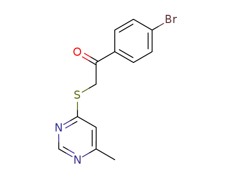 Molecular Structure of 89991-23-1 (Ethanone, 1-(4-bromophenyl)-2-[(6-methyl-4-pyrimidinyl)thio]-)