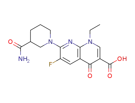 Molecular Structure of 92242-67-6 (1,8-Naphthyridine-3-carboxylic acid,
7-[3-(aminocarbonyl)-1-piperidinyl]-1-ethyl-6-fluoro-1,4-dihydro-4-oxo-)