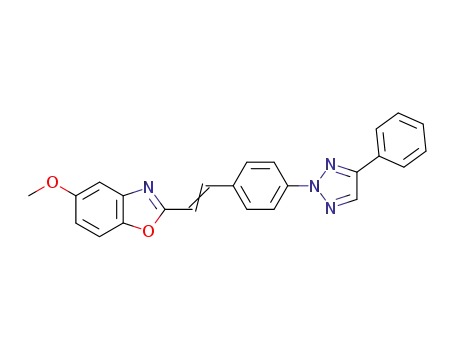 Molecular Structure of 61519-91-3 (Benzoxazole,
5-methoxy-2-[2-[4-(4-phenyl-2H-1,2,3-triazol-2-yl)phenyl]ethenyl]-)