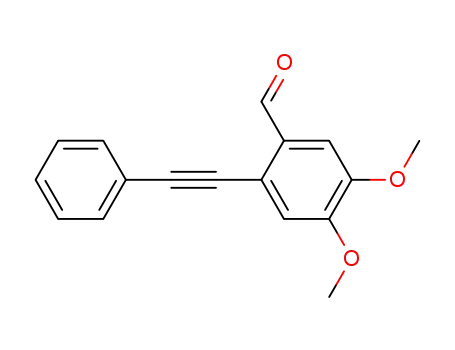 Molecular Structure of 106824-46-8 (Benzaldehyde, 4,5-dimethoxy-2-(phenylethynyl)-)