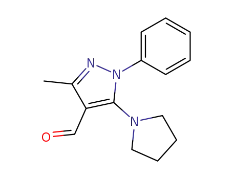 Molecular Structure of 713496-46-9 (1H-Pyrazole-4-carboxaldehyde, 3-methyl-1-phenyl-5-(1-pyrrolidinyl)-)
