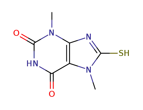 Molecular Structure of 6703-92-0 (3,7-dimethyl-8-sulfanylidene-9H-purine-2,6-dione)