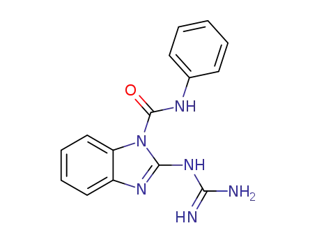 Molecular Structure of 78650-25-6 (1H-Benzimidazole-1-carboxamide,
2-[(aminoiminomethyl)amino]-N-phenyl-)