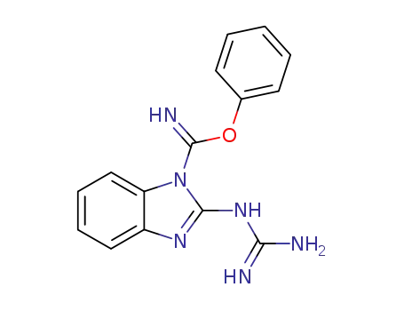 Molecular Structure of 78650-18-7 (1H-Benzimidazole-1-carboximidic acid, 2-[(aminoiminomethyl)amino]-,
phenyl ester)