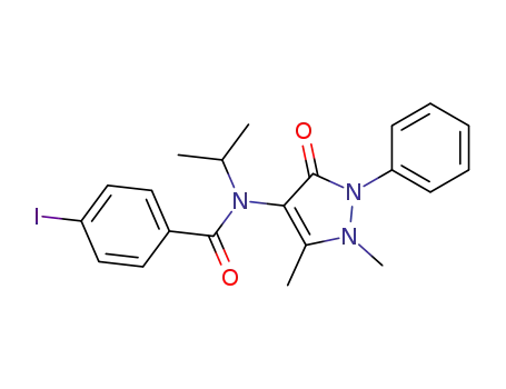 Molecular Structure of 81217-11-0 (N-(1,5-dimethyl-3-oxo-2-phenyl-pyrazol-4-yl)-4-iodo-N-propan-2-yl-benz amide)