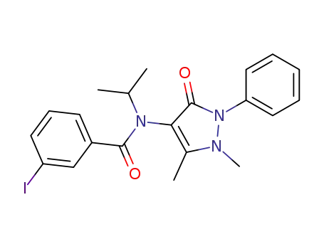 Molecular Structure of 81217-10-9 (N-(1,5-dimethyl-3-oxo-2-phenyl-pyrazol-4-yl)-3-iodo-N-propan-2-yl-benz amide)