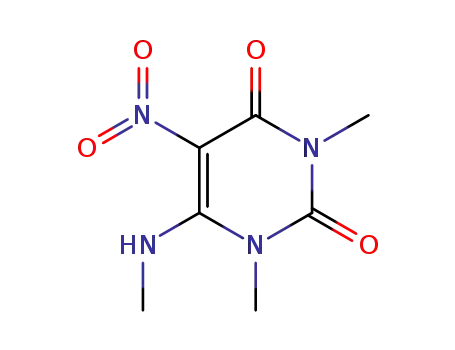 Molecular Structure of 13992-53-5 (1,3-Dimethyl-6-(methylamino)-5-nitrouracil)