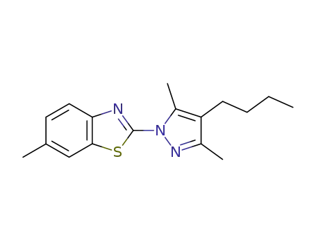 Molecular Structure of 104519-27-9 (2-(4-butyl-3,5-dimethyl-1H-pyrazol-1-yl)-6-methyl-1,3-benzothiazole)