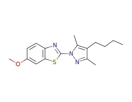 Molecular Structure of 106690-11-3 (Benzothiazole, 2-(4-butyl-3,5-dimethyl-1H-pyrazol-1-yl)-6-methoxy-)