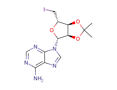 Molecular Structure of 30685-66-6 (5'-DEOXY-2',3'-O-ISOPROPYLIDENE-5'-IODO-ADENOSINE)