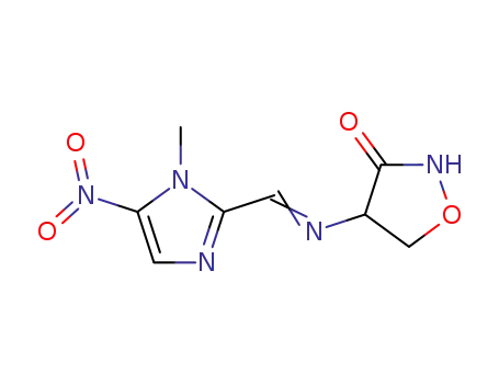 Molecular Structure of 129661-56-9 (4-{[(E)-(1-methyl-5-nitro-1H-imidazol-2-yl)methylidene]amino}-1,2-oxazolidin-3-one)