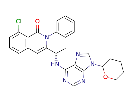 Molecular Structure of 1350643-73-0 (8-chloro-2-phenyl-3-(1-(9-(tetrahydro-2H-pyran-2-yl)-9H-purin-6-ylamino)ethyl)isoquinolin-1(2H)-one)