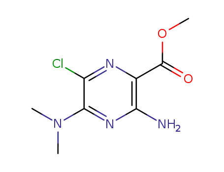 Molecular Structure of 1458-21-5 (Pyrazinecarboxylic acid, 3-amino-6-chloro-5-(dimethylamino)-, methyl
ester)