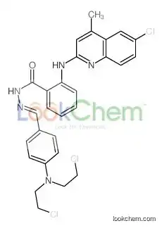 N-[(E)-[4-[bis(2-chloroethyl)amino]phenyl]methylideneamino]-2-[(6-chloro-4-methylquinolin-2-yl)amino]benzamide
