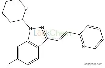 886230-77-9  C19H18IN3O  (E)-6-Iodo-3-[2-(pyridin-2-yl)ethenyl]-1-(tetrahydro-2H-pyran-2-yl)-1H-indazole