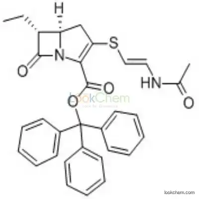 72615-17-9 1-Azabicyclo(3.2.0)hept-2-ene-2-carboxylic acid, 3-((2-(acetylamino)et henyl)thio)-6-ethyl-7-oxo-, triphenylmethyl ester