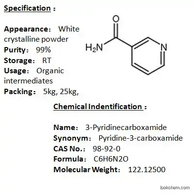 Factory Supply Active Pharmaceuticals Ingredients Vitamin B3 Nicotinamide CAS 98-92-0