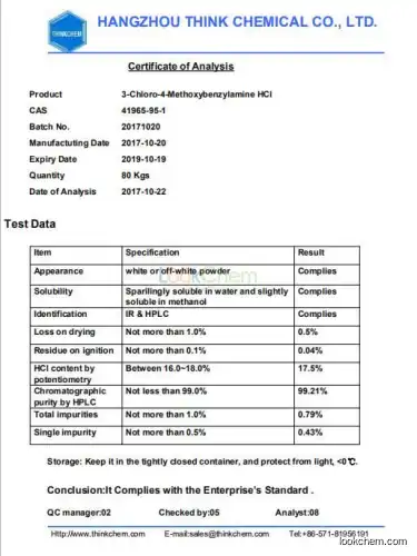 Fast Delivery 99% Pure 3-Chloro-4-Methoxybenzylamine HCl 41965-95-1 In Stock