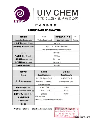 UIV CHEM direct supply high quality TMOS  (N,N-Diethyl-3-aminopropyl)trimethoxysilane CAS 41051-80-3