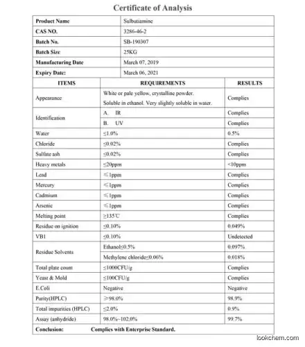 Nutrition Supplements Sulbutiamine  Powder CAS 3286-46-2Free Shipping