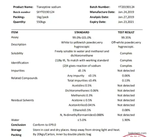 Tianeptine Sodium Powder Antidepressant APIs EP USP Standard