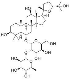 (3b,6a,12b,24R)-20,24-Epoxy-3,12,25-trihydroxydammaran-6-yl 2-O-(6-deoxy-alpha-L-mannopyranosyl)-beta-D-glucopyranosideCAS NO.: 69884-00-0