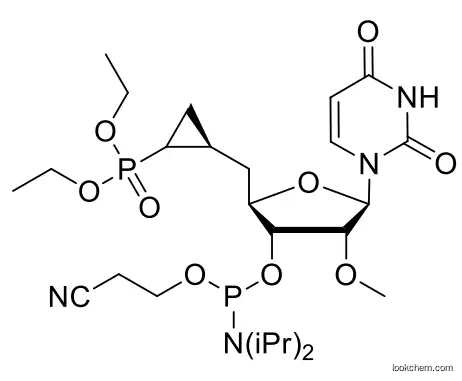 2-cyanoethyl ((2R,3R,4R,5R)-2-((1S)-2-(diethoxyphosphoryl)cyclopropyl)-5-(2,4-dioxo-3,4-dihydropyrimidin-1(2H)-yl)-4-methoxytetrahydrofuran-3-yl) diisopropylphosphoramidite