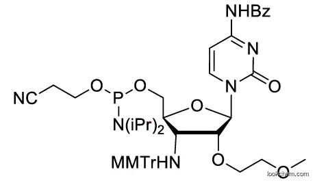 ((2S,3R,4R,5R)-5-(4-benzamido-2-oxopyrimidin-1(2H)-yl)-4-(2-methoxyethoxy)-3-(((4-methoxyphenyl)diphenylmethyl)amino)tetrahydrofuran-2-yl)methyl (2-cyanoethyl) diisopropylphosphoramidite(2299277-82-8)