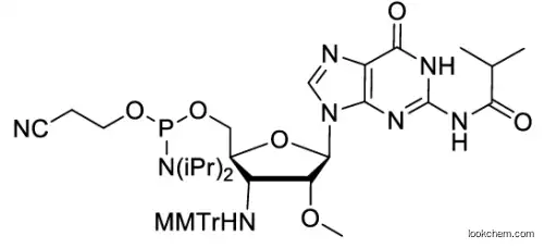 2-cyanoethyl (((2S,3R,4R,5R)-5-(2-isobutyramido-6-oxo-1H-purin-9(6H)-yl)-4-methoxy-3-(((4-methoxyphenyl)diphenylmethyl)amino)tetrahydrofuran-2-yl)methyl) diisopropylphosphoramidite
