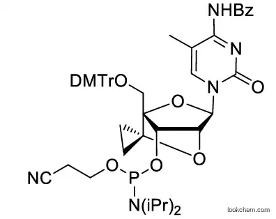 (1R,4R,6R,7S)-6-(4-benzamido-5-methyl-2-oxopyrimidin-1(2H)-yl)-4-((bis(4-methoxyphenyl)(phenyl)methoxy)methyl)-2,5-dioxaspiro[bicyclo[2.2.1]heptane-3,1'-cyclopropan]-7-yl (2-cyanoethyl) diisopropylpho