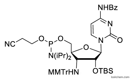 ((2S,3R,4R,5R)-5-(4-benzamido-2-oxopyrimidin-1(2H)-yl)-4-((tert-butyldimethylsilyl)oxy)-3-(((4-methoxyphenyl)diphenylmethyl)amino)tetrahydrofuran-2-yl)methyl (2-cyanoethyl) diisopropylphosphoramidite