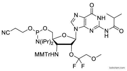 2-cyanoethyl (((2S,3R,4R,5R)-4-(1,1-difluoro-2-methoxyethoxy)-5-(2-isobutyramido-6-oxo-1H-purin-9(6H)-yl)-3-(((4-methoxyphenyl)diphenylmethyl)amino)tetrahydrofuran-2-yl)methyl) diisopropylphosphoramid